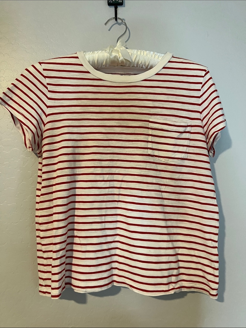 Madewell Red and White Striped Short Sleeve Pocket Tee